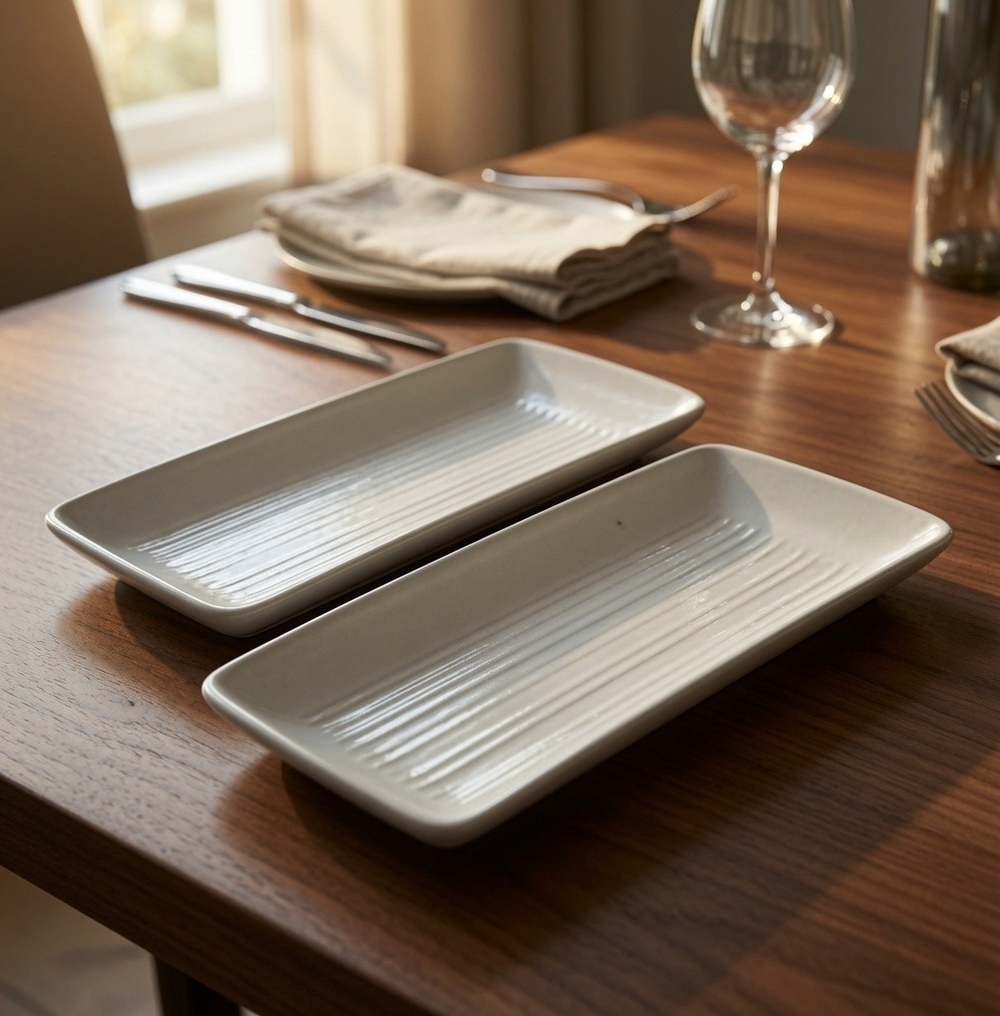 Dudson Evolution Purl Tray Set 2pc 8.5x3.5x1 Off White Ceramic Lead Free NEW